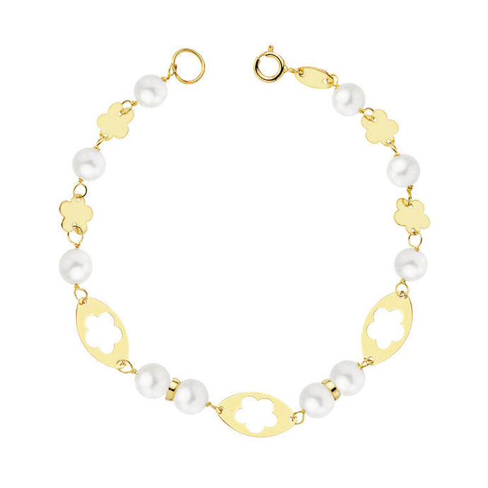 PULSERA NIÑA DE ORO 18K - PERLA 5,5MM. LARGO 16CM. ANCHO PULSERA 7MM.(REF:12316332)