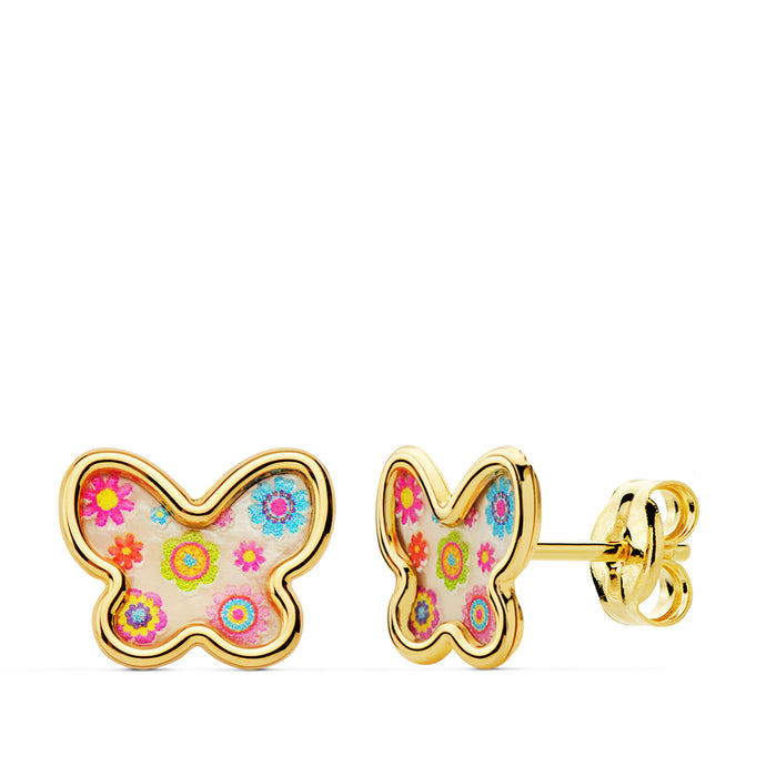 PENDIENTES NIÑA ORO 18K 750mm - PENDIENTES MARIPOSAS NÁCAR COLORES. 9 X 7 MM. PRESIÓN.(REF:12321037)