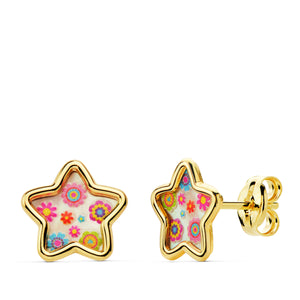 PENDIENTES NIÑA ORO 18K 750mm - PENDIENTES ESTRELLA NÁCAR COLORES. 8 X 8 MM. 8 MM. PRESIÓN.(REF:12321038)