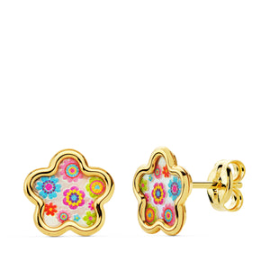 PENDIENTES NIÑA ORO 18K 750mm - PENDIENTES FLOR NÁCAR COLORES. 8 X 8 MM. PRESIÓN. (REF:12321039)   (REF:123