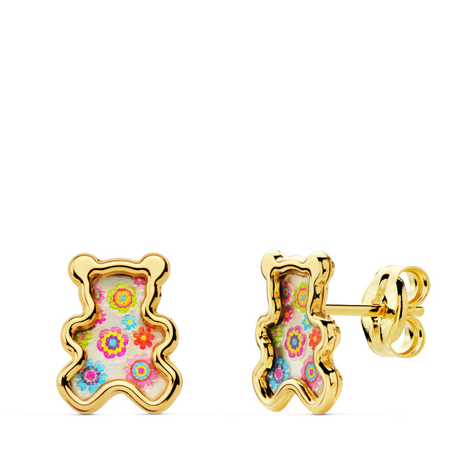 PENDIENTES NIÑA ORO 18K 750mm - PENDIENTES OSOS NÁCAR COLORES. 8 X 6,5 MM. PRESIÓN (REF:12321040)