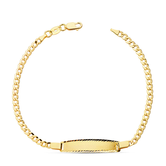 PULSERA NIÑA/O DE ORO 18K - TEXTO GRATIS - ESCLAVA HUECA BARBADA. 17 CM. 2.55 GRS. (REF:12327000110)