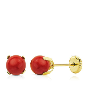 PENDIENTES NIÑA ORO 18K 750mm - CORAL 5 mm - CIERRE ROSCA (REF:1238697-C)